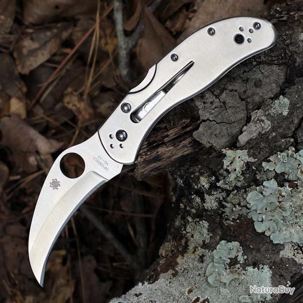 Couteau Spyderco Harpy Lame Hawkbill Acier VG-10 Manche Acier Inoxydable Lockback Japan SC08P