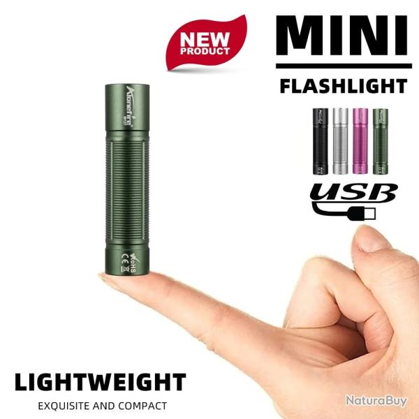 Lampe Torche LED Verte Puissante Rechargeable USB-C 300 Lumens | Chasse P�che Randonn�e | Porte-Cl�