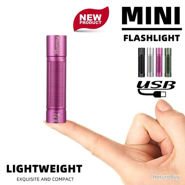 Lampe Torche de Poche LED Rose Puissante Rechargeable USB-C 300 lm | Activit�s Outdoor Porte-Cl�