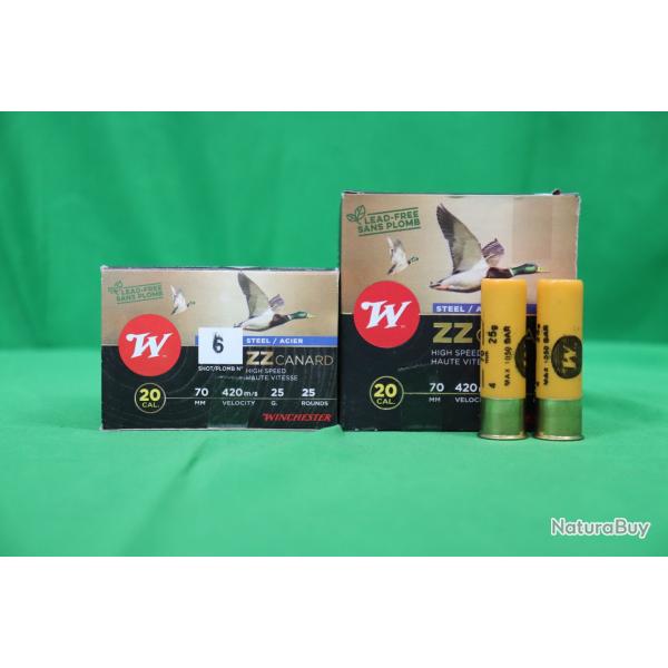 LOT DE 2X BOITES-25 CARTOUCHES CALIBRE 20 WINCHESTER ZZ CANARD