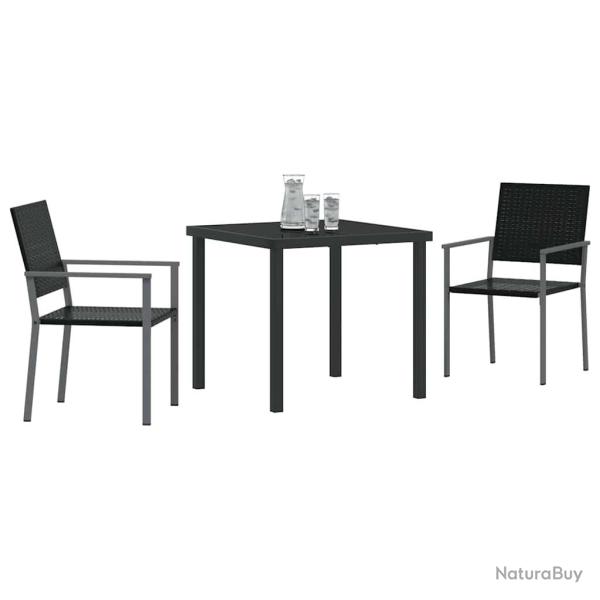 Ensemble de repas de jardin en poly rattan noir, 3 pi�ces