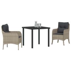 Set de salle &agrave; manger de jardin 3 pi&egrave;ces avec coussins Gris clair Poly Rattan