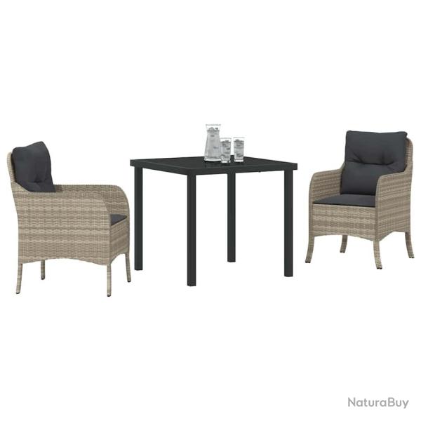 Set de salle � manger de jardin 3 pi�ces avec coussins Gris clair Poly Rattan