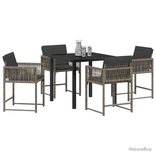 Set de salle � manger jardin 5 pi�ces avec coussins en poly rotin gris.