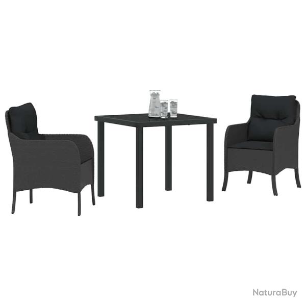 Ensemble de salle � manger de jardin 3 pi�ces avec coussins en rattan poly noir