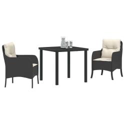 Set de salle &agrave; manger de jardin 3 pi&egrave;ces avec coussins en rattan poly noir
