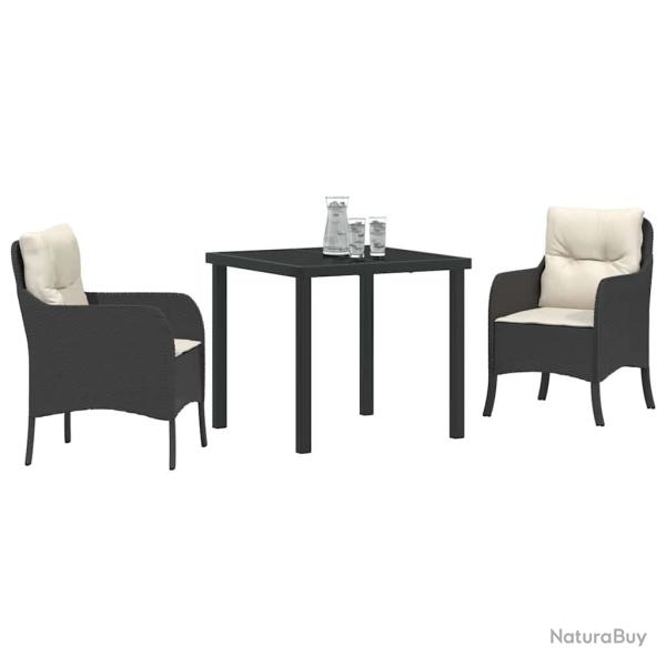 Set de salle � manger de jardin 3 pi�ces avec coussins en rattan poly noir