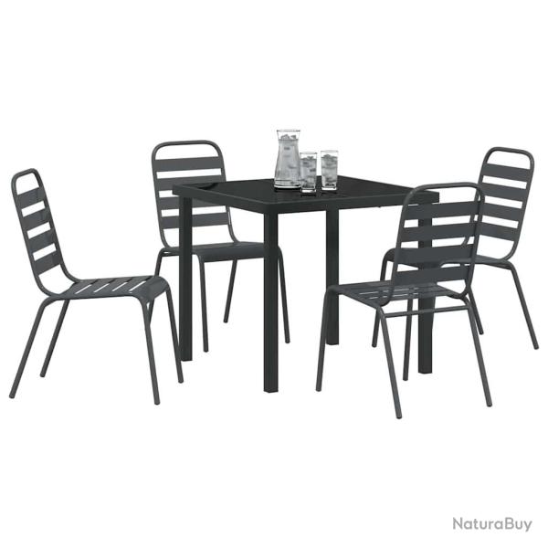 Set de salle � manger de jardin 5 pi�ces gris fonc� en acier