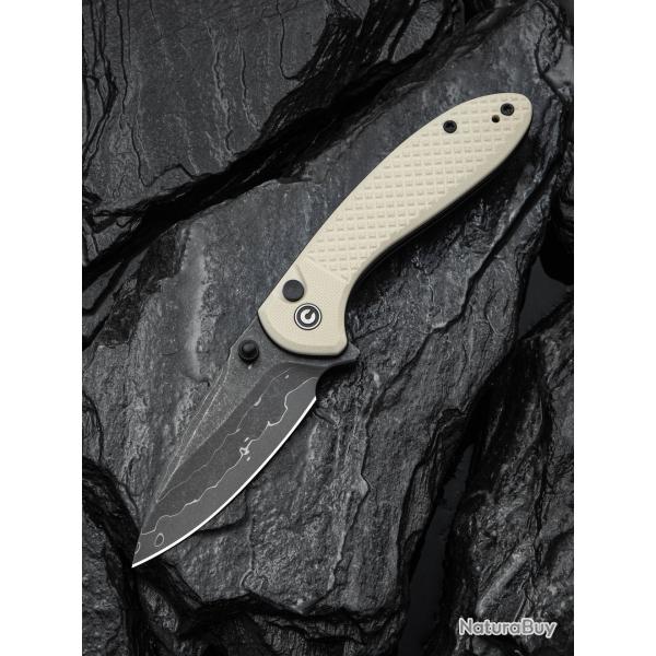 Couteau Civivi Faeger Lame Acier Damas Manche G10 Ivoire Button Lock IKBS CIVC24031DS1
