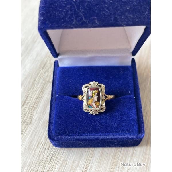 Bague en or 18 carats email de limoges