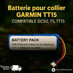 Batterie pour collier GARMIN TT15 compatible DC50 T15 TT15 TT15
