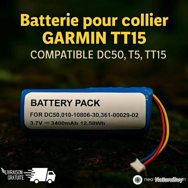 Batterie pour collier GARMIN TT15 compatible DC50 T15 TT15 TT15
