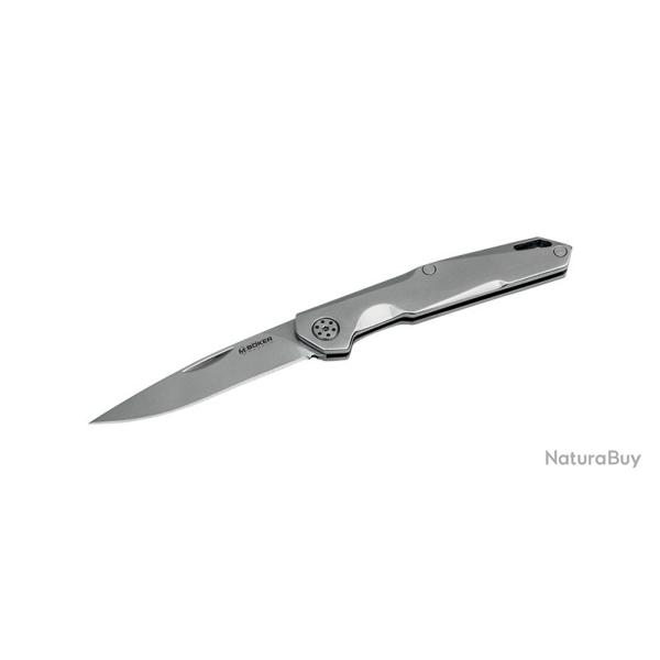 Boker Couteau Shiny EDC - Lame 60mm - Manche Acier - Anneau pour dragonne