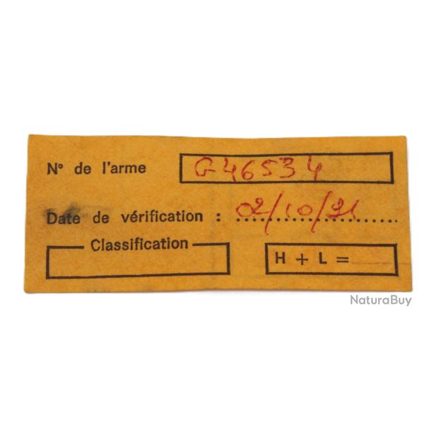Ticket rglementaire de vrification des armes de l'arme franaise