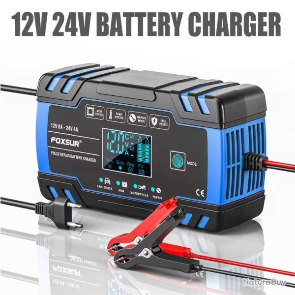 Chargeur de Batterie Intelligent Automatique 12V/8A & 24V/4A - 96W