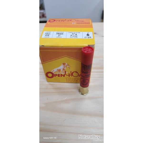 Cartouches TUNET OPEN calibre 410 MAG 76mm 17g n�6 x25