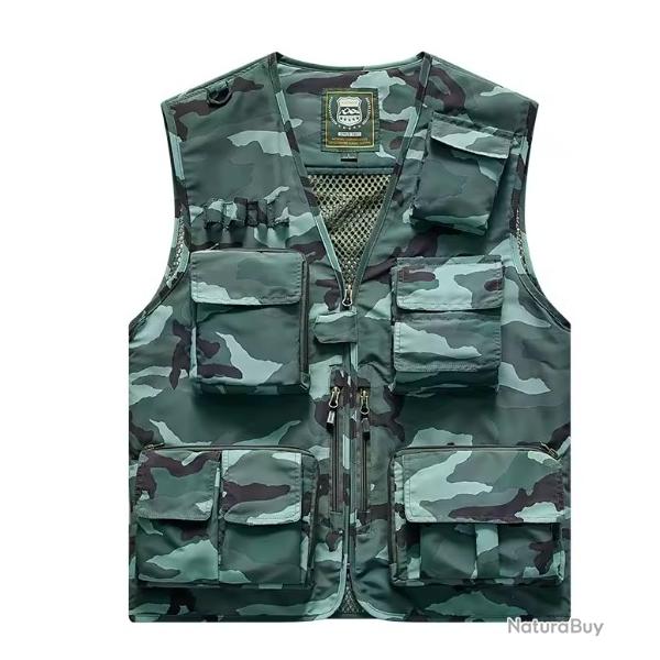 Gilet de p�che l�ger multi-poches - camping, randonn�e, outdoor Camo
