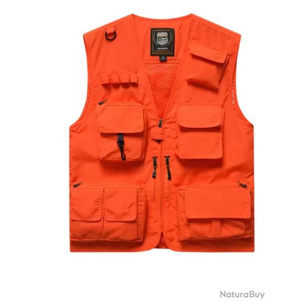 Gilet de p�che l�ger multi-poches - camping, randonn�e, outdoor Orange