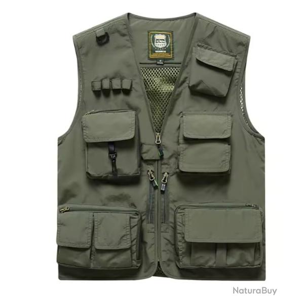 Gilet de p�che l�ger multi-poches - camping, randonn�e, outdoor army green