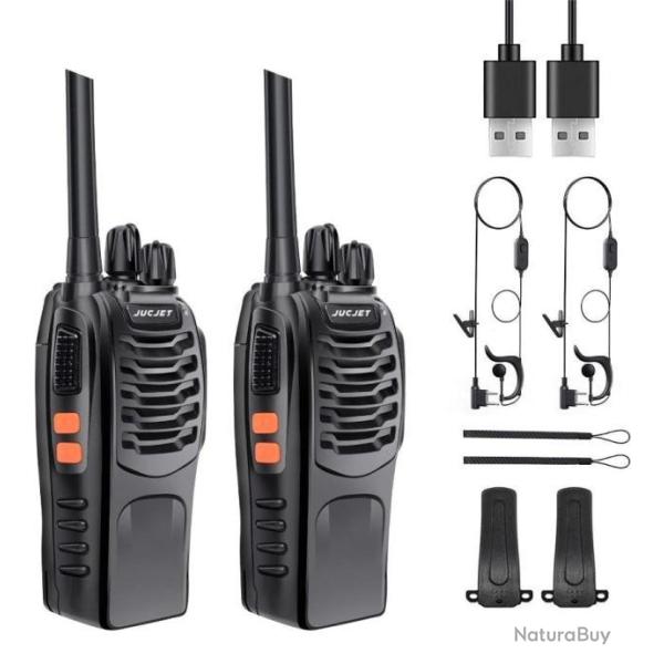 Talkie Walkie 2pcs 446 MHz 16 Canaux IP65 Rechargeable Torche Ecouteurs Chasse P�che Randonn�e