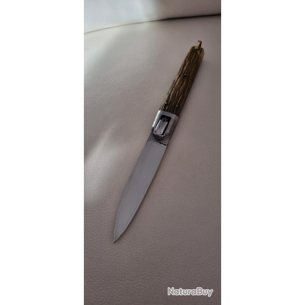 Gros couteau ancien Automatique ST ETIENNE (Manufrance) Os Cerf