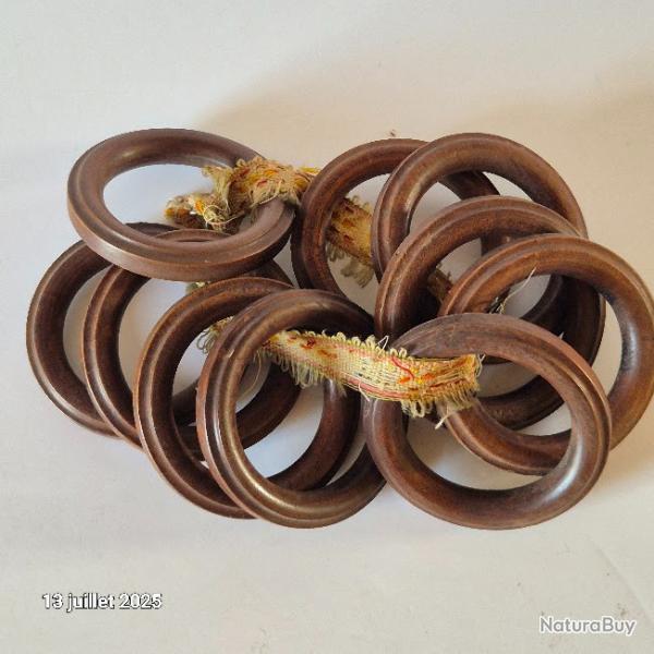 Lot de 10 anneaux bois massif avec liser ancien pour rideaux