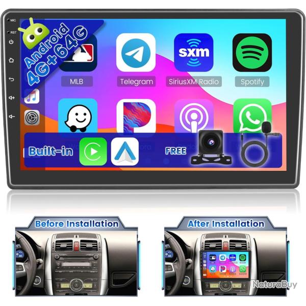 Autoradio Android 15 pour Toyota Auris 2006-2011 4GB + 64GB Autoradio 2 Din Wireless Carplay Android