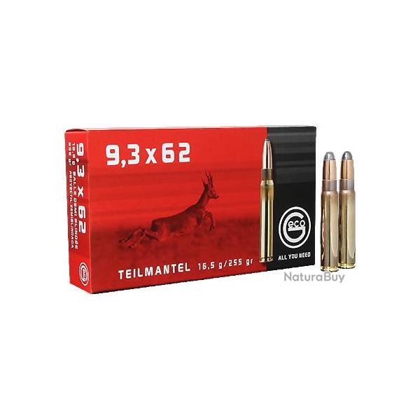 Munitions GECO calibre 9.3x62 Softpoint 255gr - 16.5g x20