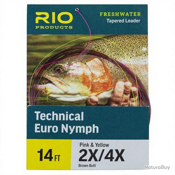 Bas de ligne RIO Technical Euro Nymph 14' (4,30m) D�part marron pointe rose/jaune