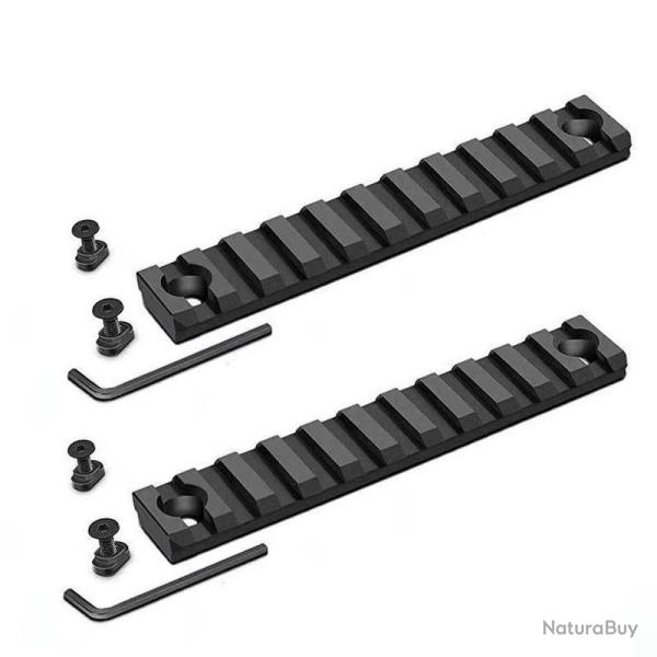 Lot de 2 rails en aluminium anodis pour montage M-lok - Tailles aux choix de 3  13 fentes 11 Fente