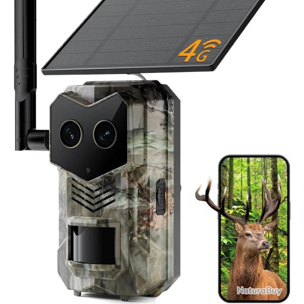 Cam�ra de Chasse Solaire 4G 2K avec SIM Vision Nocturne Couleur + tir GPS Batterie 7800mAh Etanche