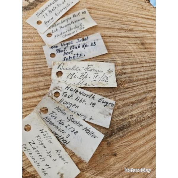 7x Plaque de Couche �tiquette de soldat / Carte d'identit� Suisse Schmidt Rubin K11 K31