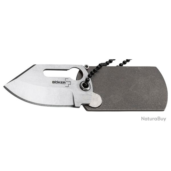 Boker Couteau Dog Tag Knife - Lame 43mm - Manche Titane - Cha�ne de cou