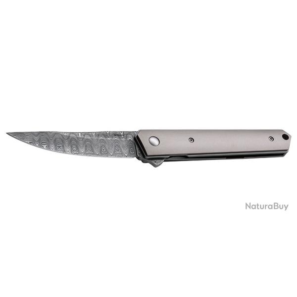 Boker Couteau Kwaiken flipper Damascus - Lame 90mm - Manche Titane - Clip