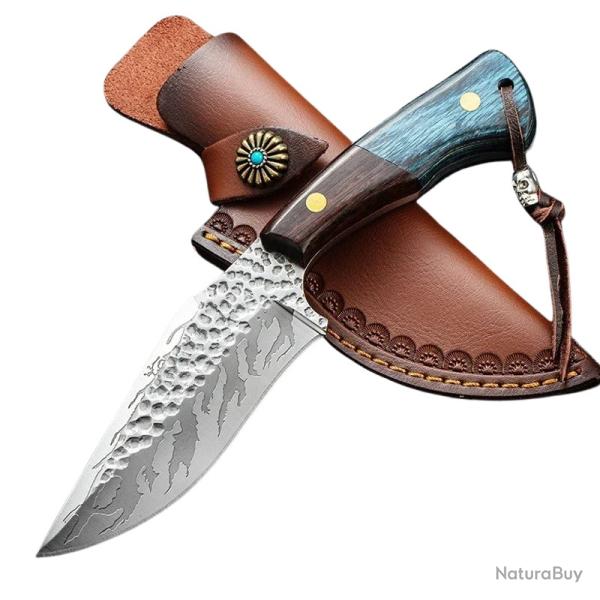 Couteau de Chasse Forg� Style Japonais - Acier Inox 5Cr15 - Avec �tui en Stock France