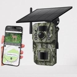 Cam&eacute;ra de Chasse 4G Solaire GPS HD Carte SIM Incluse Vision Nocturne 20 m D&eacute;tection PIR IP65 SD 64Go