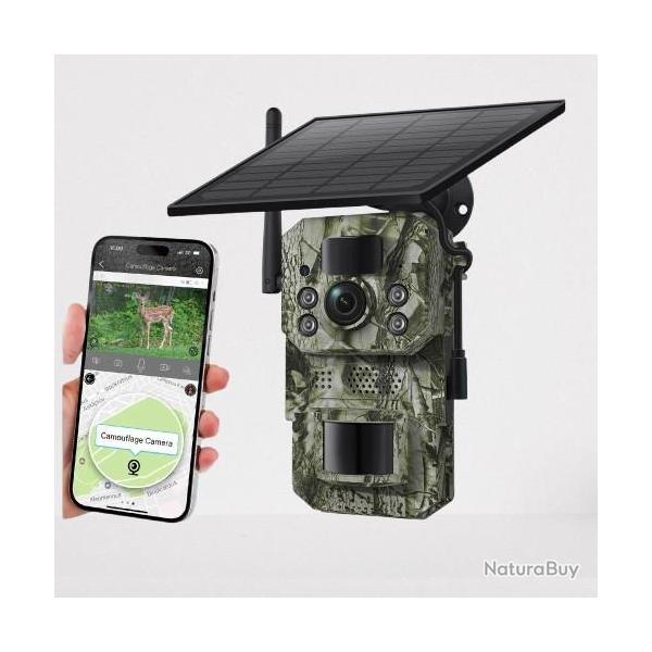 Cam�ra de Chasse 4G Solaire GPS HD Carte SIM Incluse Vision Nocturne 20 m D�tection PIR IP65 SD 64Go