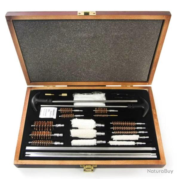 Kit universel de nettoyage pour armes fusils, pistolets et fusils de chasse - avec coffre en bois