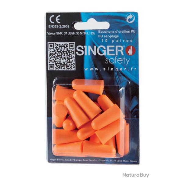 20 BOUCHONS D'OREILLES SOUS BLISTER SINGER SAFETY