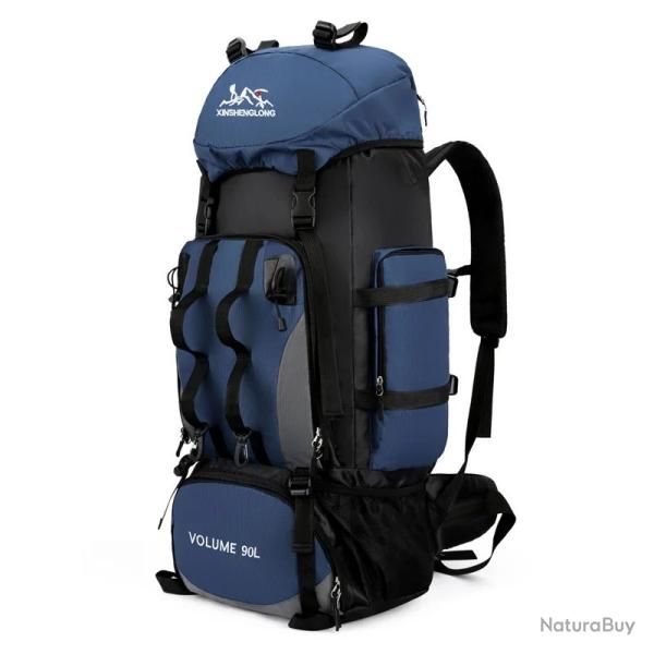 Sac � Dos de Randonn�e 90L Etanche Oxford R�sistant Trekking Camping Escalade Voyage Plein Air Bleu