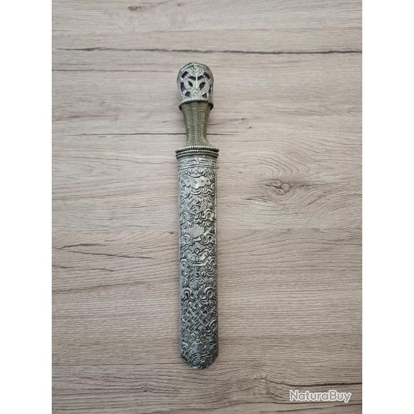 Dague Tibetaine Dughti en Argent - Huit Symboles Auspicieux du bouddhisme