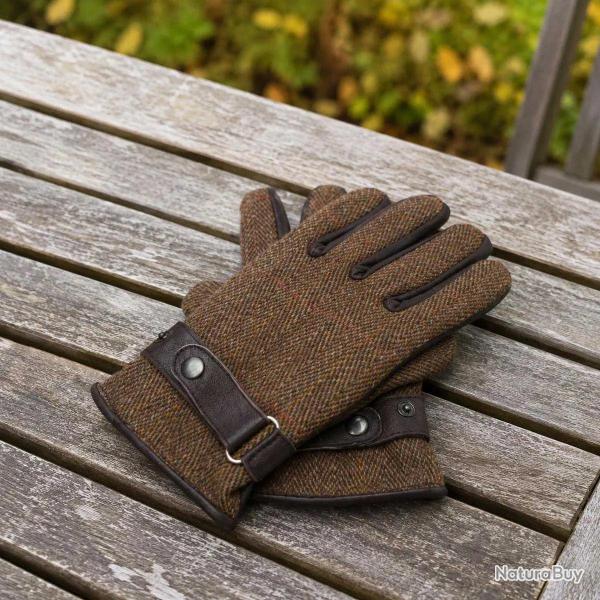 Gants Walker and Hawkes Brookmore Marron Cuir Tweed