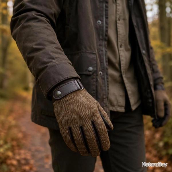 Gants Walker and Hawkes Brookmore Marron Cuir Tweed