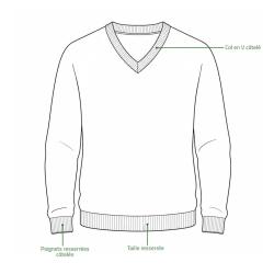 Pull col V kaki 70 acrylique 30 laine Maille douce mixte