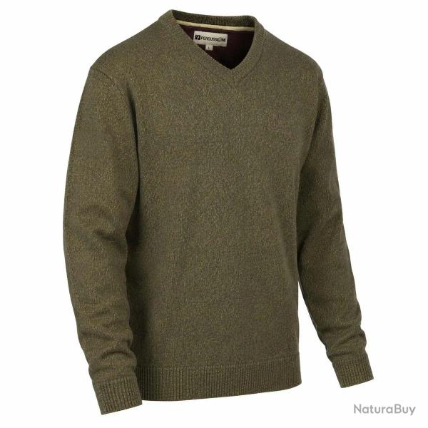 Pull col V kaki 70 acrylique 30 laine Maille douce mixte
