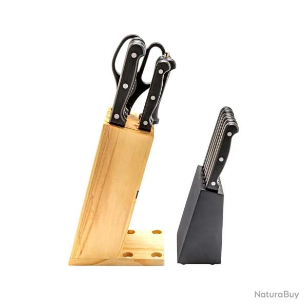 Bloc couteaux steak 15 pi�ces bois pin acier inox 420 ciseaux