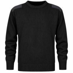 Pull commando noir 100 acrylique col rond renforts &eacute;paules coudes