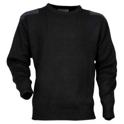 Pull commando noir 100 acrylique col rond renforts &eacute;paules coudes