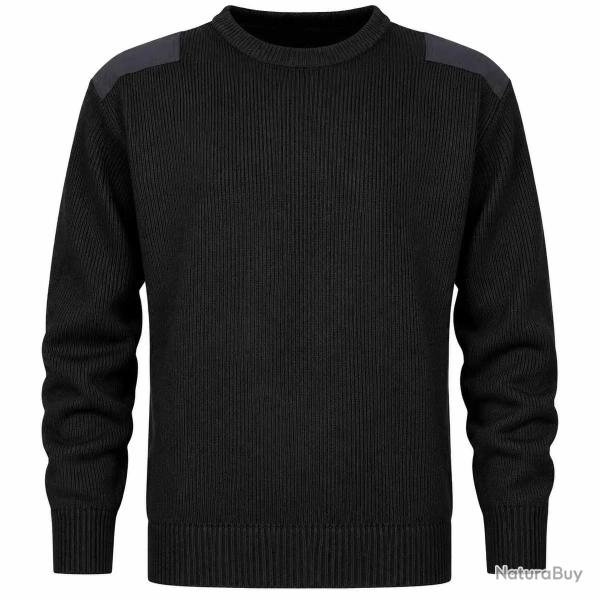 Pull commando noir 100 acrylique col rond renforts �paules coudes