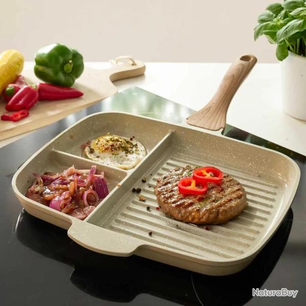 Po�le grill compartiment�e c�ramique 31x24.5cm fonte alu 2mm